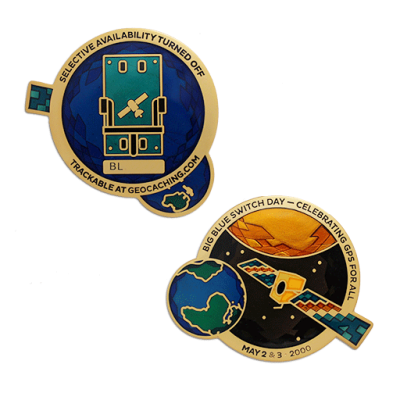 The Great Blue Switch 2022 Geocoin and Tag Set