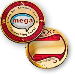 MEGA Event geocoin rød-guld